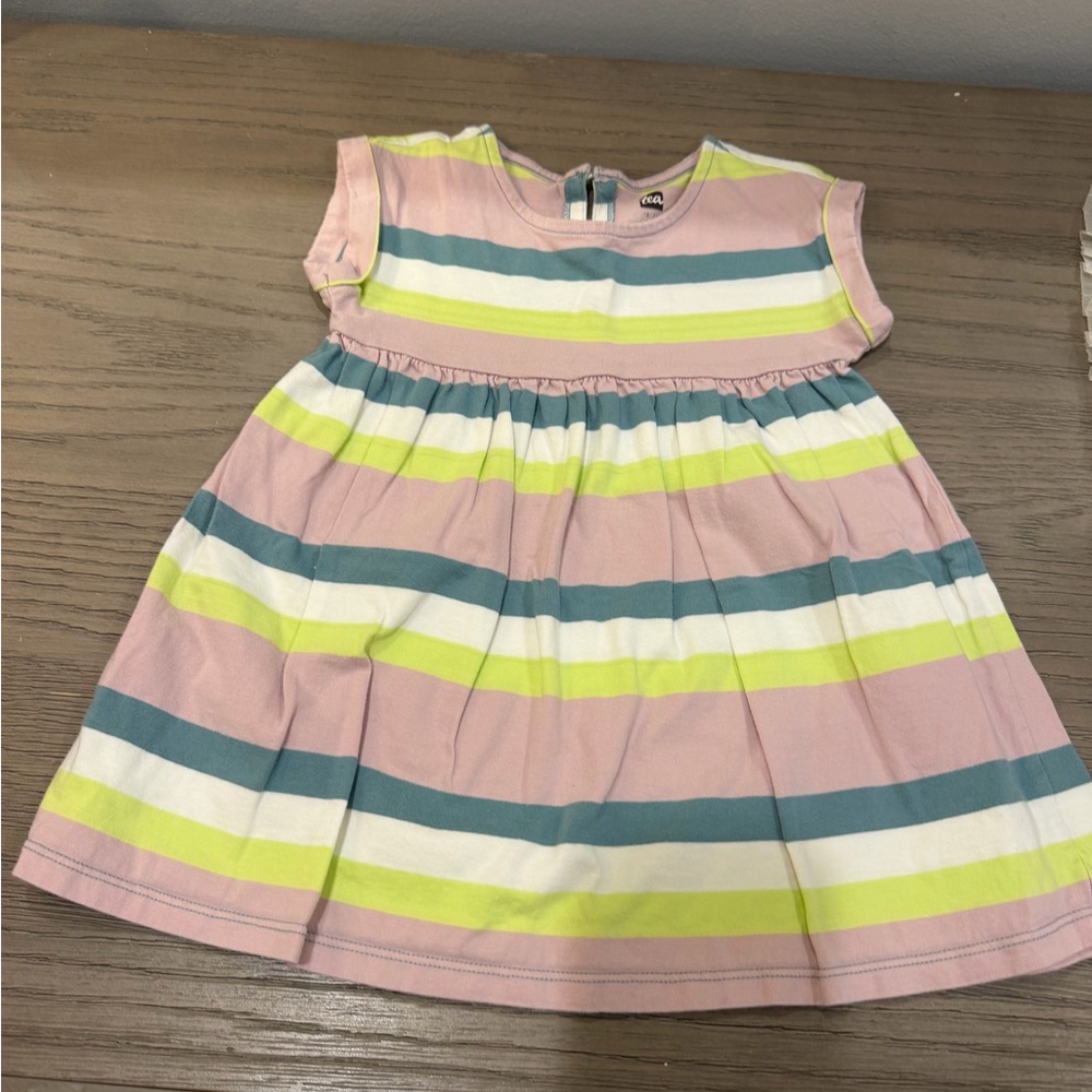 Tea Collection Pink, Blue & Lime Striped Cotton Dress